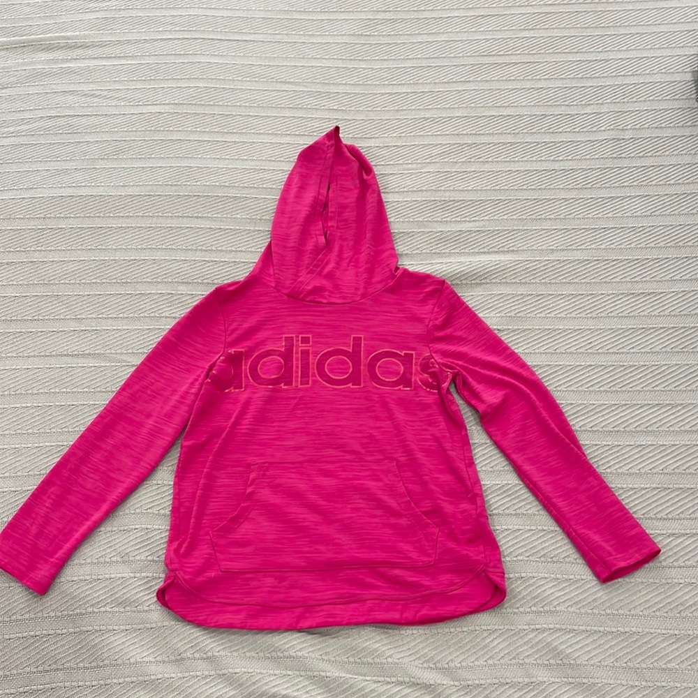 🎉 Adidas girls athletic hoodie long sleeve shirt top sz 10 12 Pink